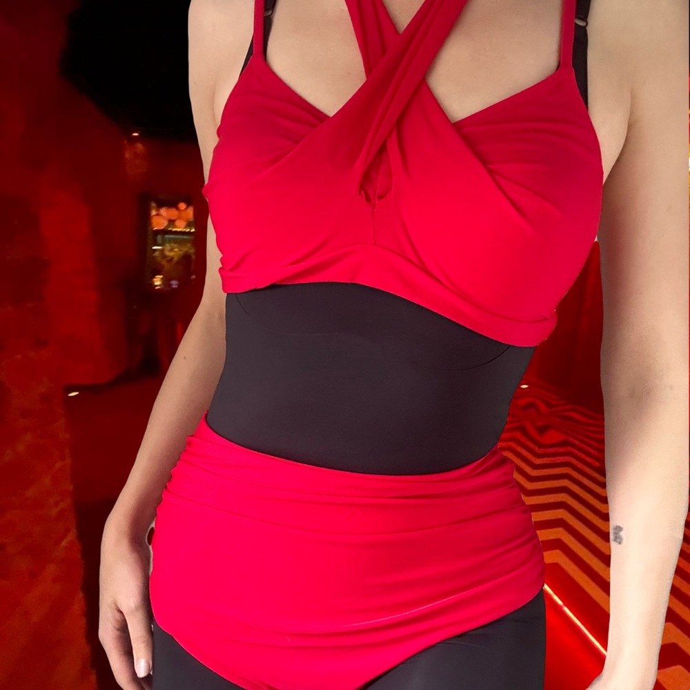 High waisted red bikini